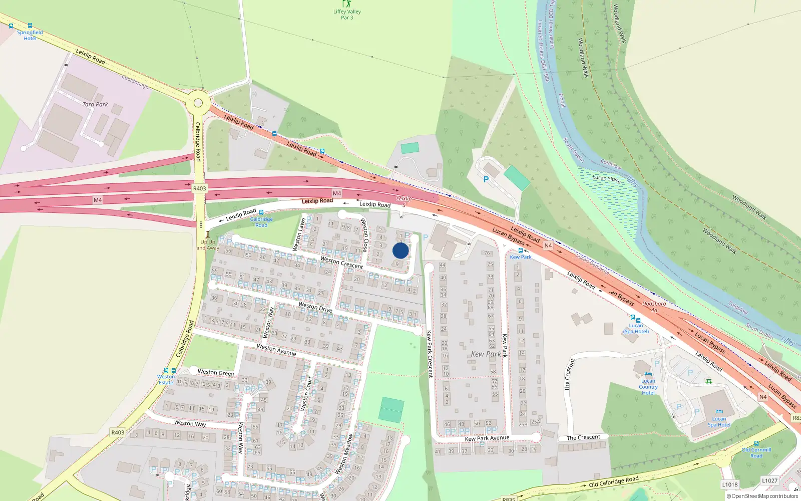 Overhead map showing the location of 5 Weston Crescent, Lucan