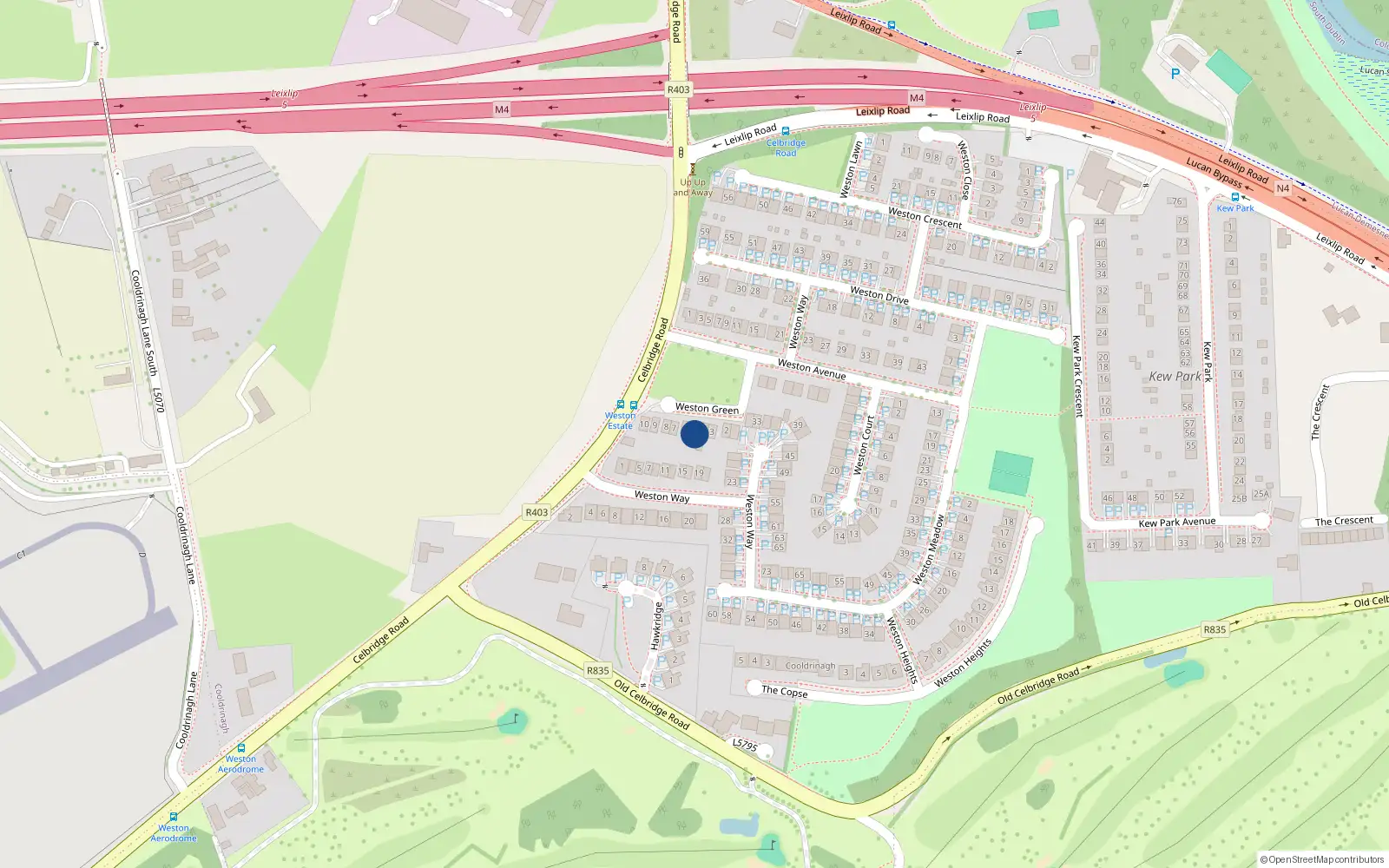 Overhead map showing the location of 5 Weston Green, Lucan