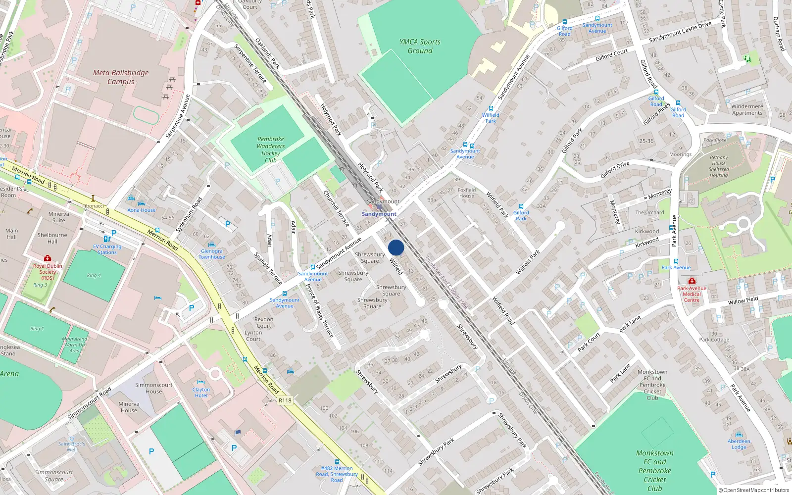 Overhead map showing the location of 5 Wilfield, Ballsbridge
