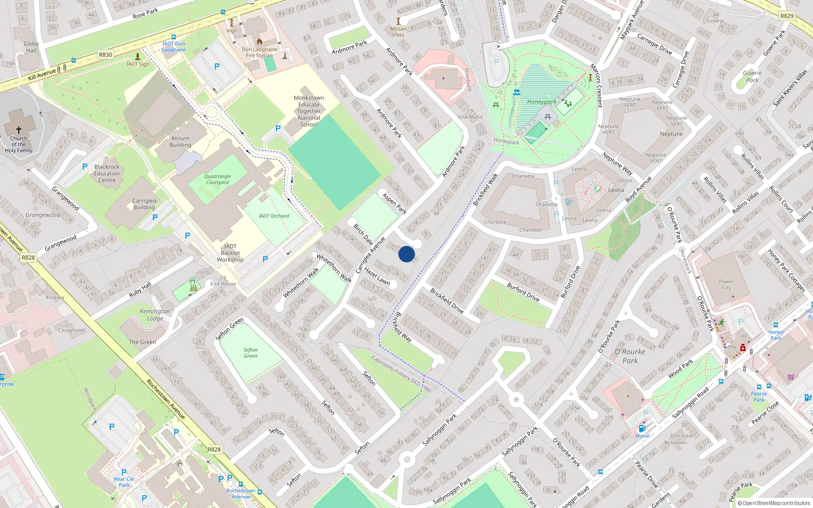 Overhead map showing the location of 5 Willow Grove, Carriglea Downs, Dun Laoghaire