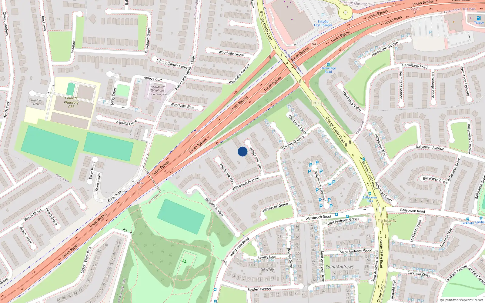 Overhead map showing the location of 5 Willsbrook Grove, Lucan, Co Dublin