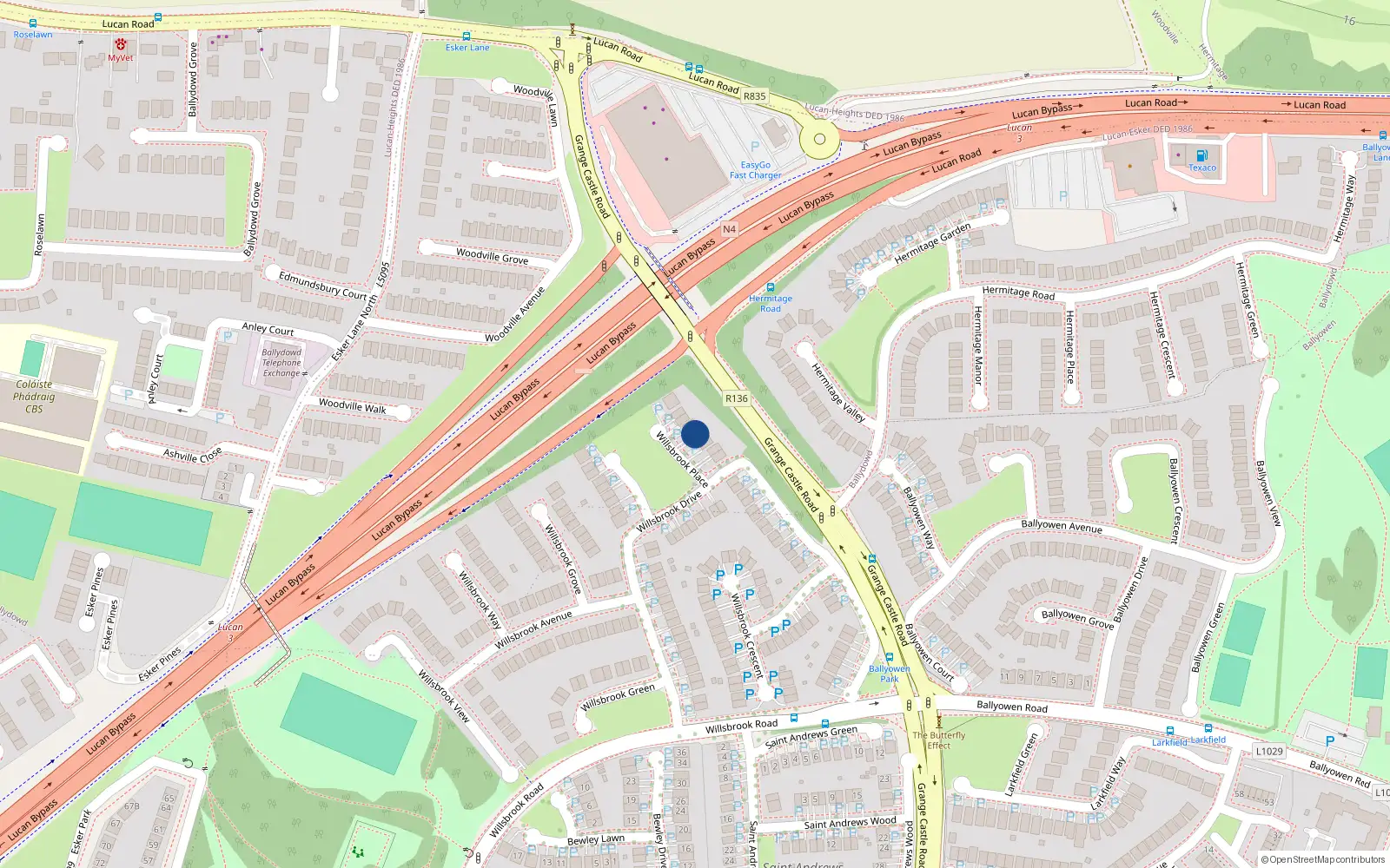 Overhead map showing the location of 5 Willsbrook Place, Lucan