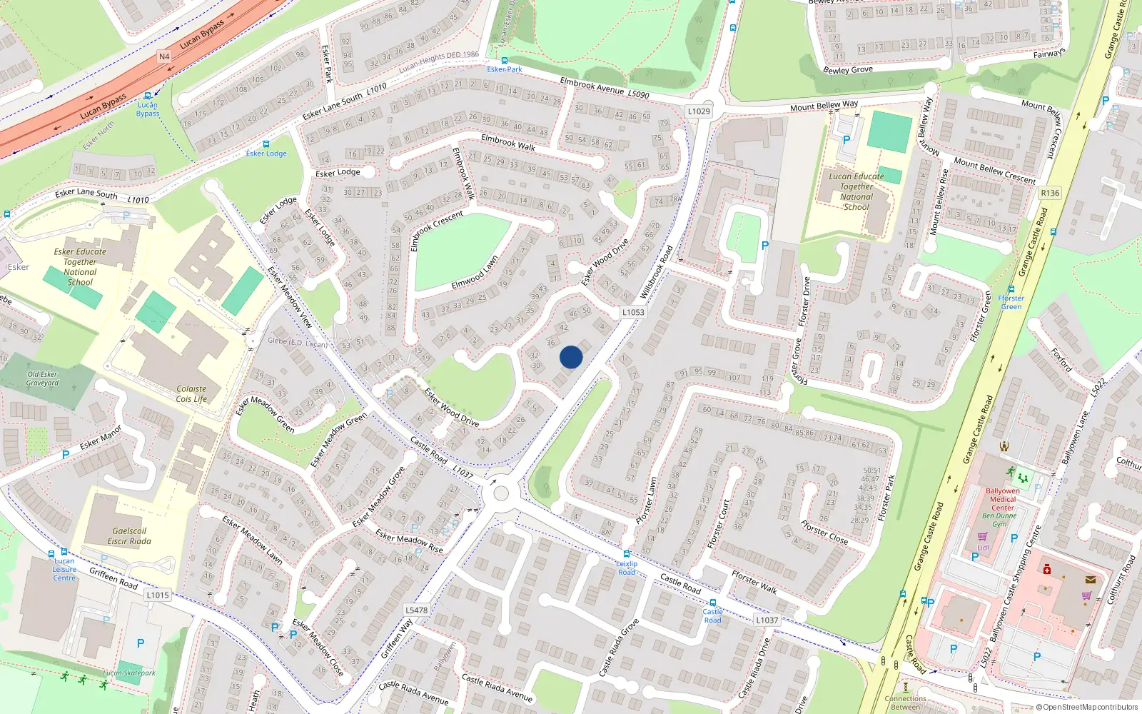 Overhead map showing the location of 5 Willsbrook Road, Esker Wood, Lucan