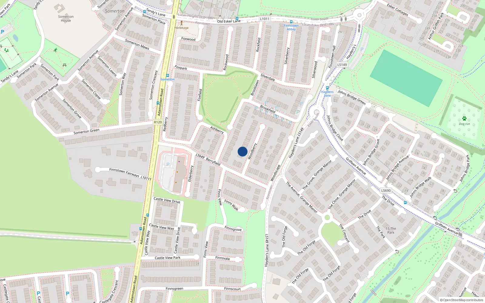 Overhead map showing the location of 5 Woodberry, Finnstown Priory, Lucan