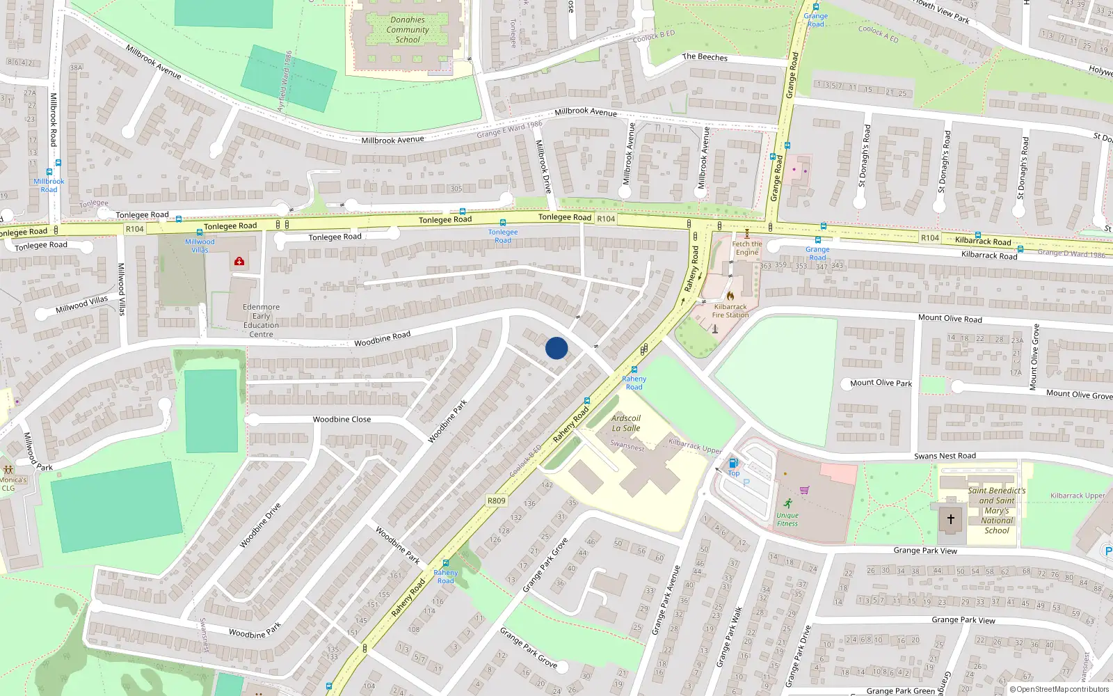 Overhead map showing the location of 5 Woodbine Road, Dublin 5