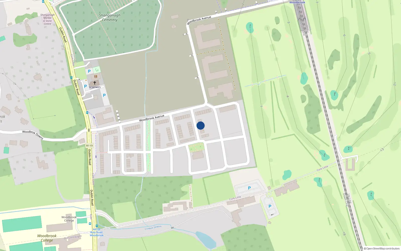 Overhead map showing the location of 5 Woodbrook Elms, Bray