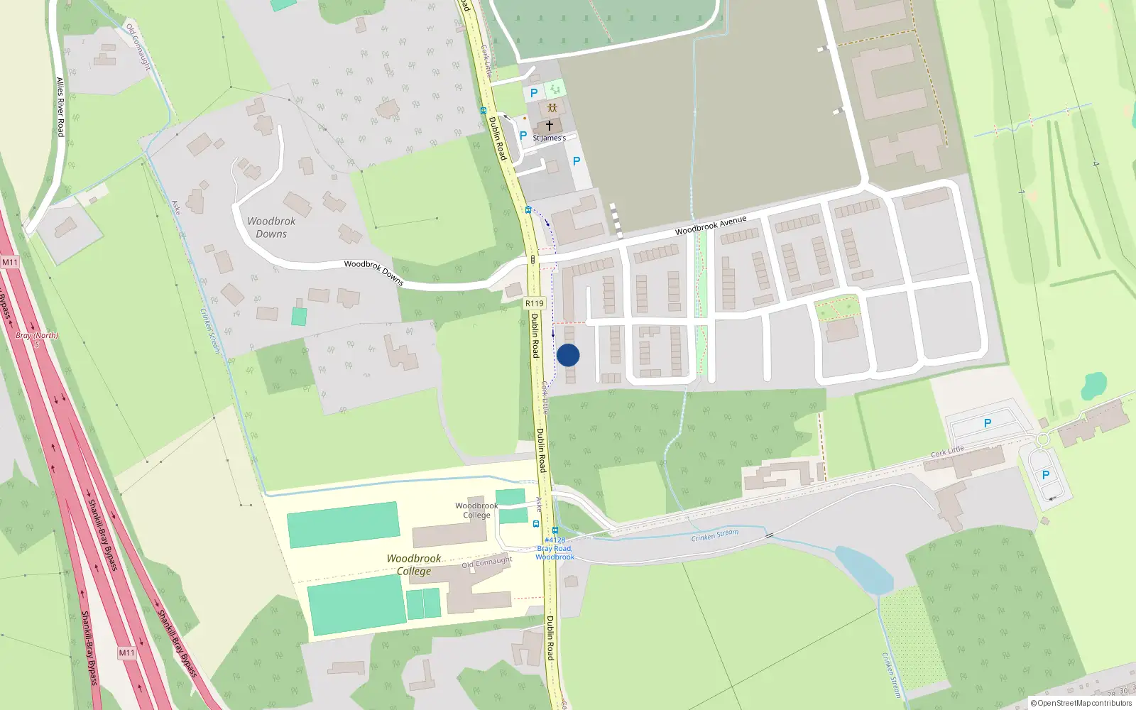 Overhead map showing the location of 5 Woodbrook, Bray