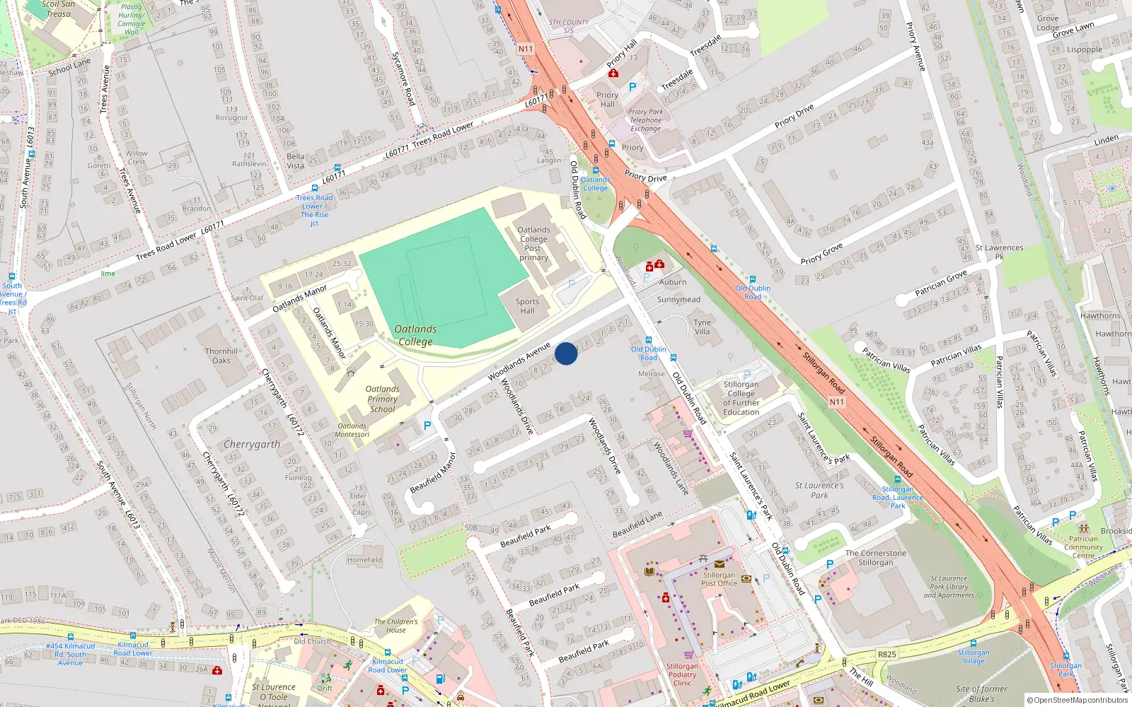Overhead map showing the location of 5 Woodlands Avenue, Dublin