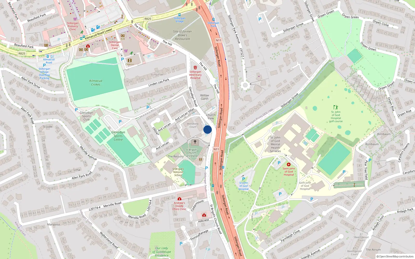 Overhead map showing the location of 5 Woodview House, Church Road, Stillorgan