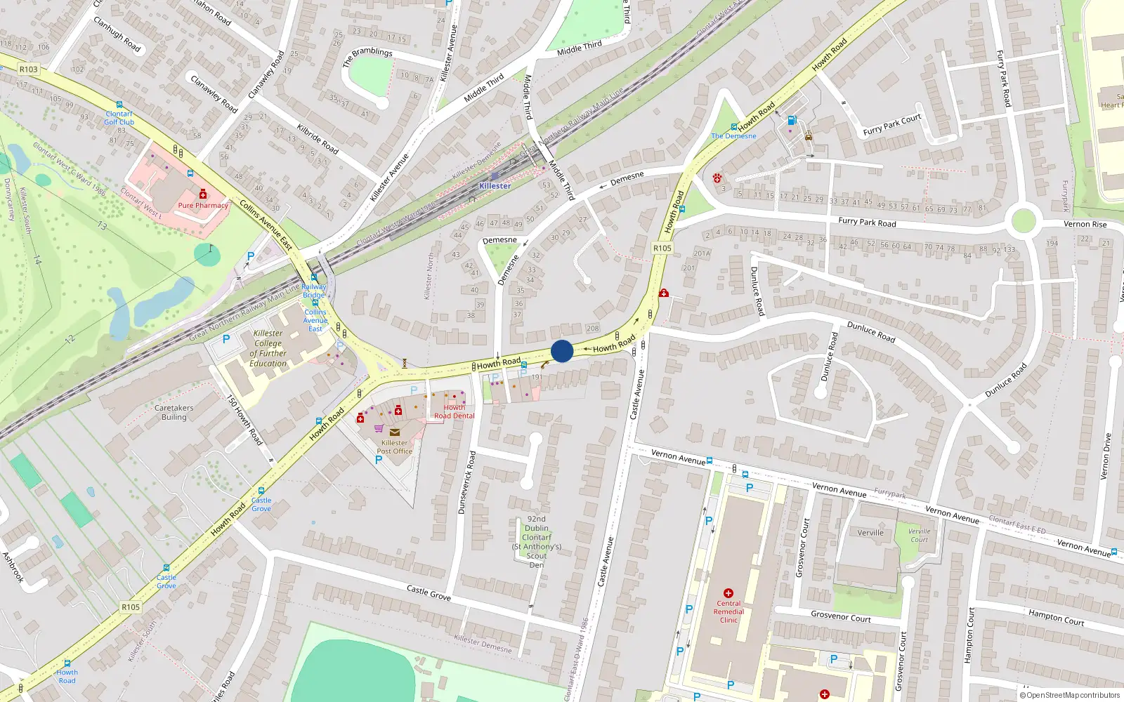 Overhead map showing the location of 5 Woodville, 195 Howth Road, Clontarf