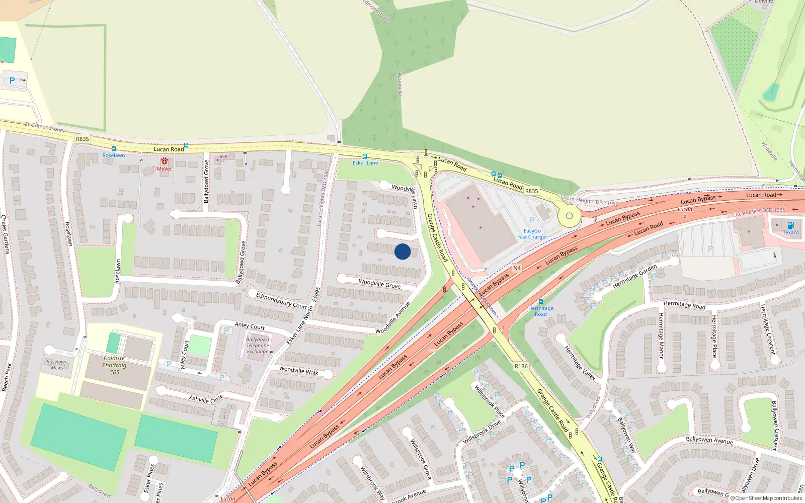 Overhead map showing the location of 5 Woodville Close, Lucan