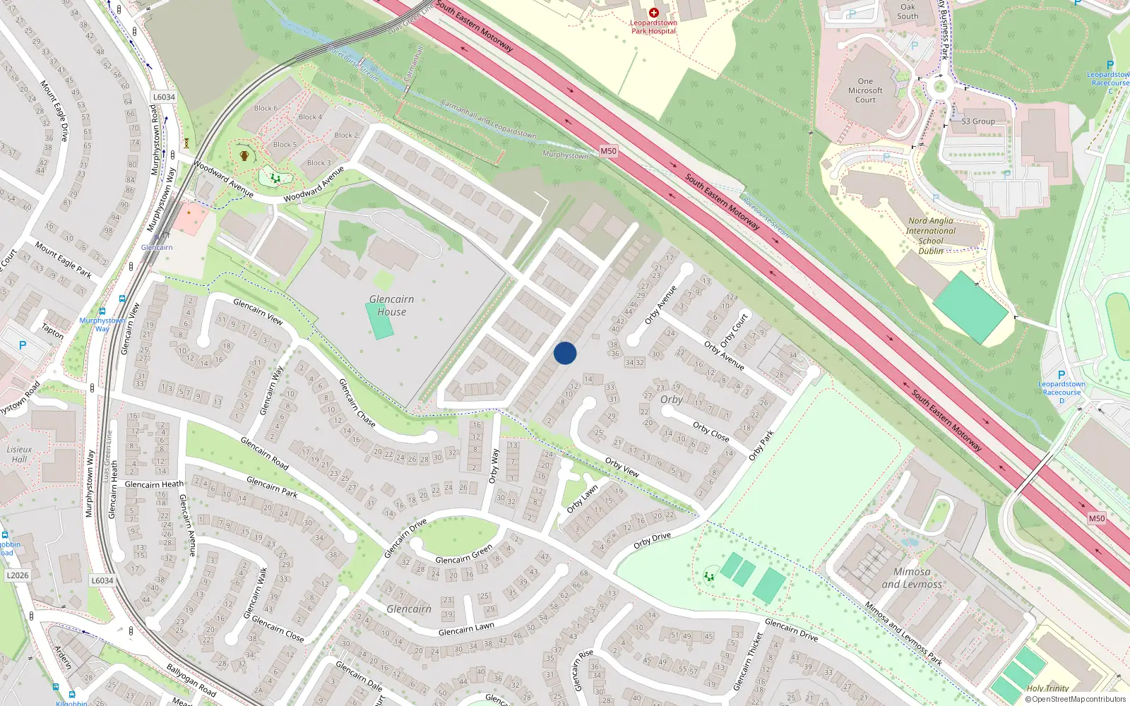 Overhead map showing the location of 5 Woodward Heath, Leopardstown
