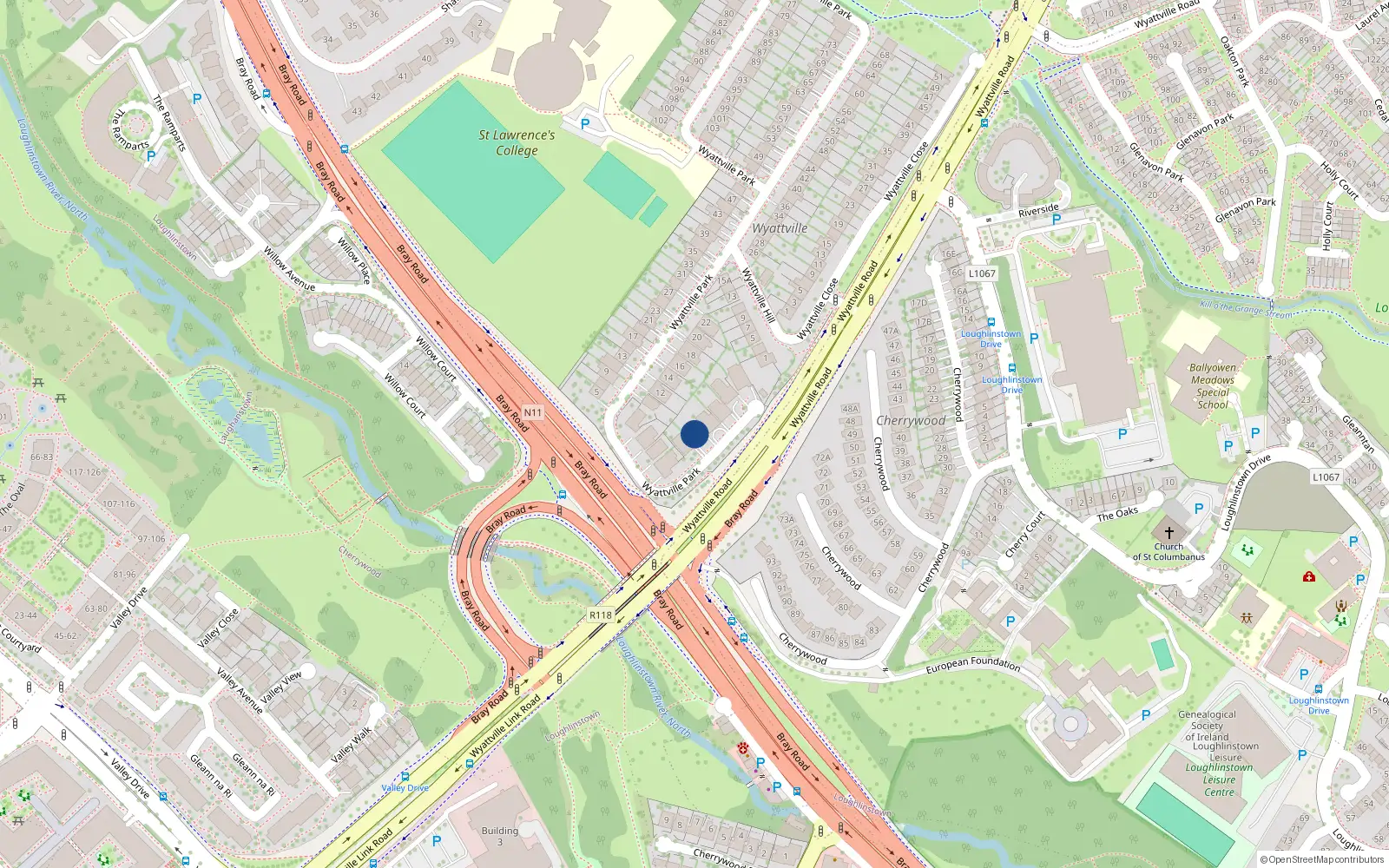 Overhead map showing the location of 5 Wyattville Park, Dublin