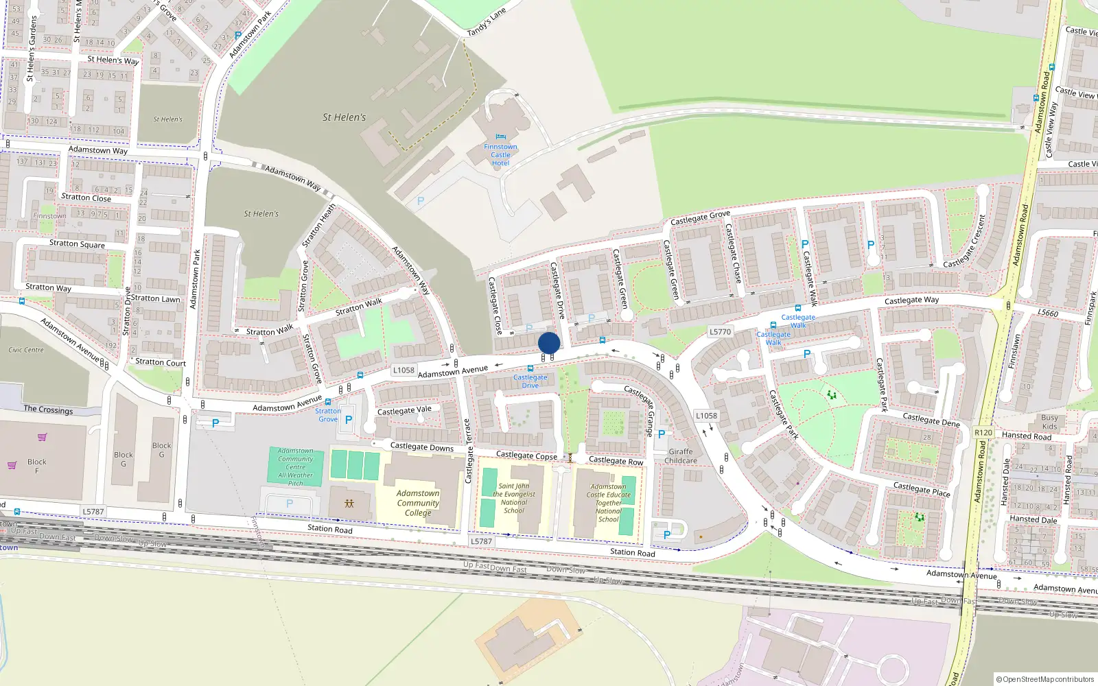 Overhead map showing the location of 50 Adamstown Avenue, Adamstown Castle, Adamstown