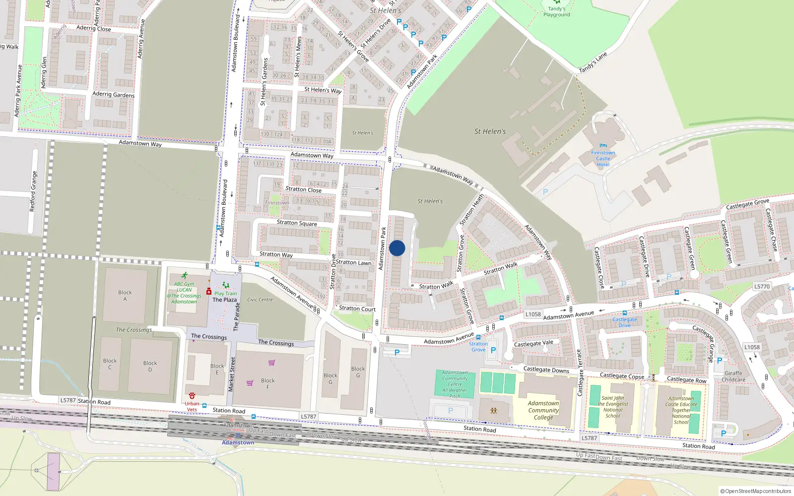 Overhead map showing the location of 50 Adamstown Park, Lucan