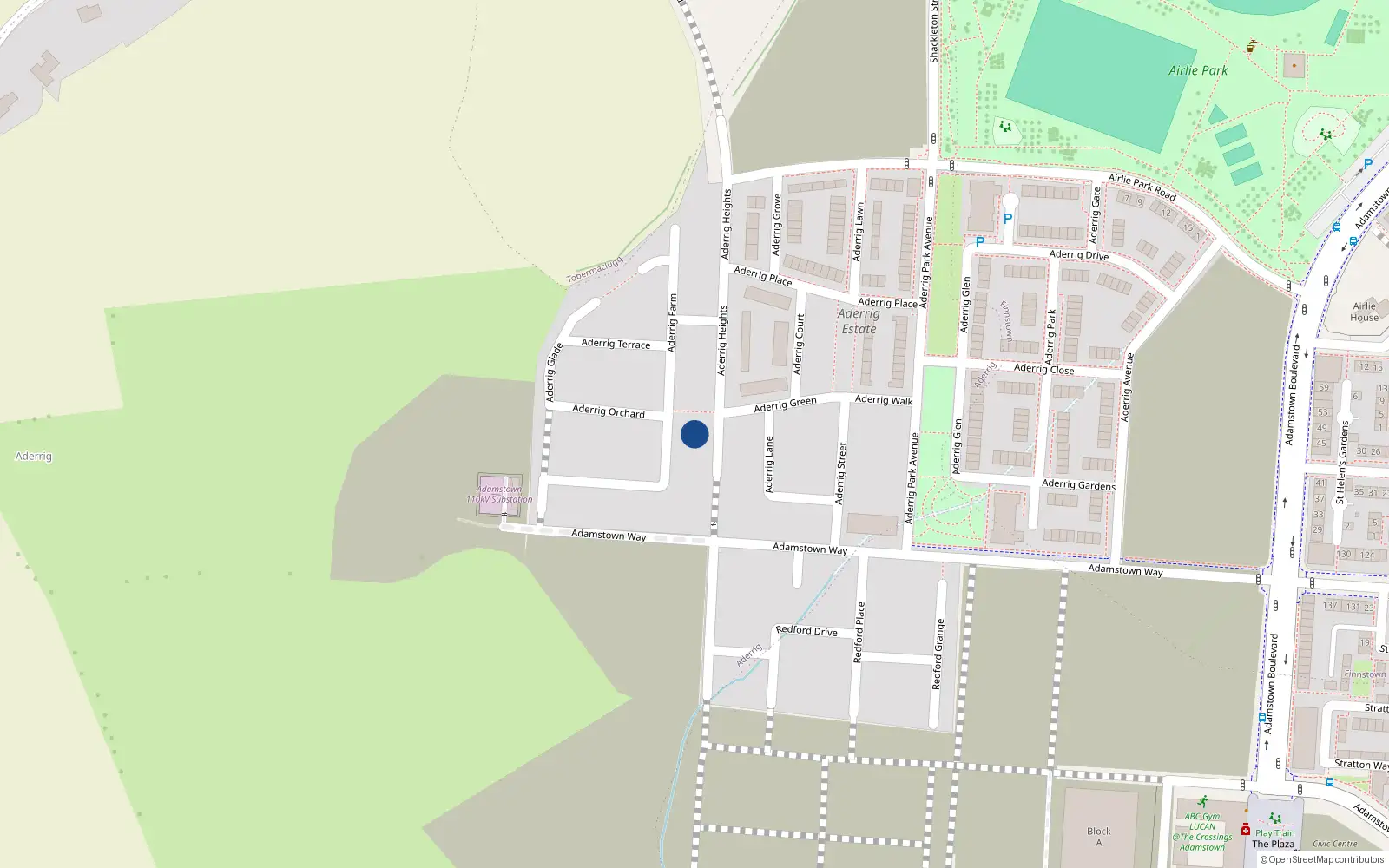 Overhead map showing the location of 50 Aderrig Heights, Lucan