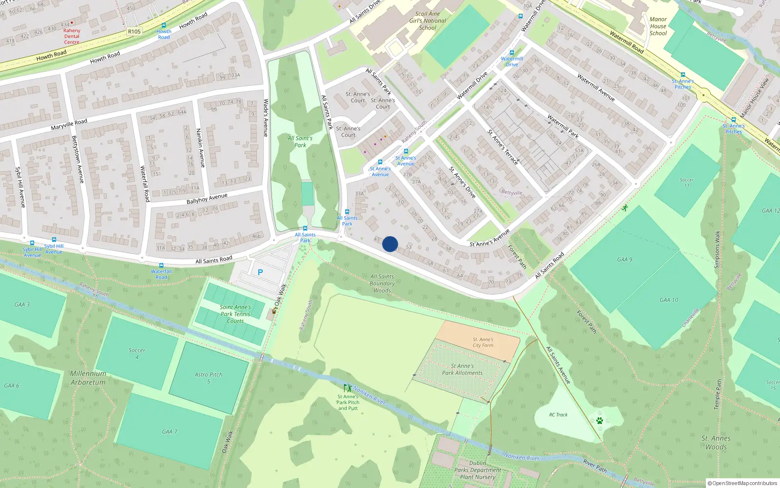 Overhead map showing the location of 50 All Saints Road, Dublin 5