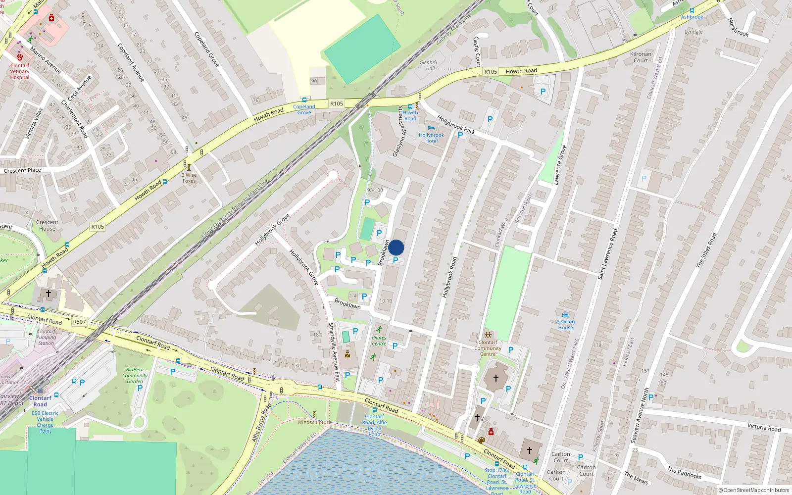 Overhead map showing the location of 50 Apartment, Brooklawn, Strajdville Road