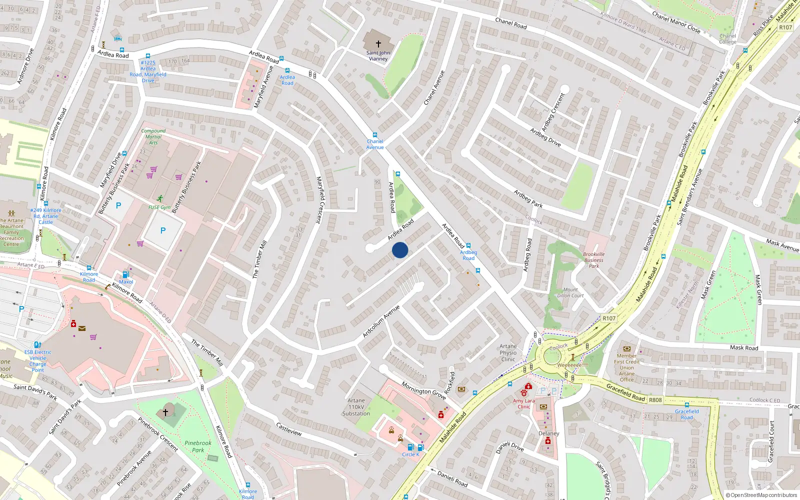 Overhead map showing the location of 50 Ardlea Road, Artane, Dublin 5