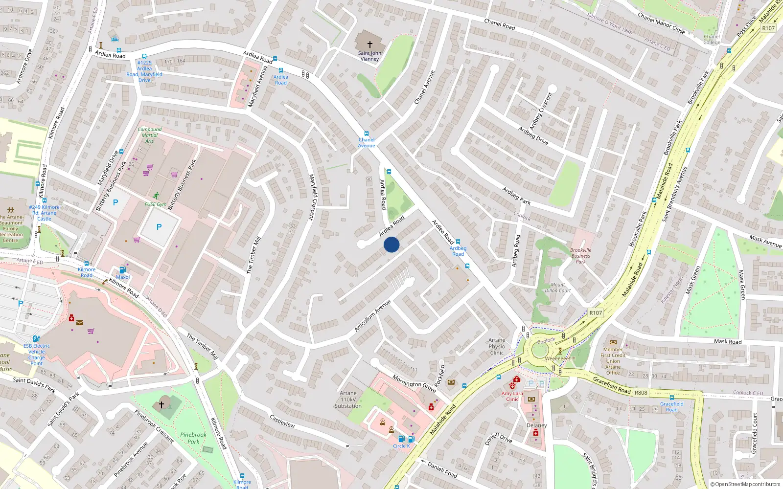 Overhead map showing the location of 50 Ardlea Road, Dublin 5