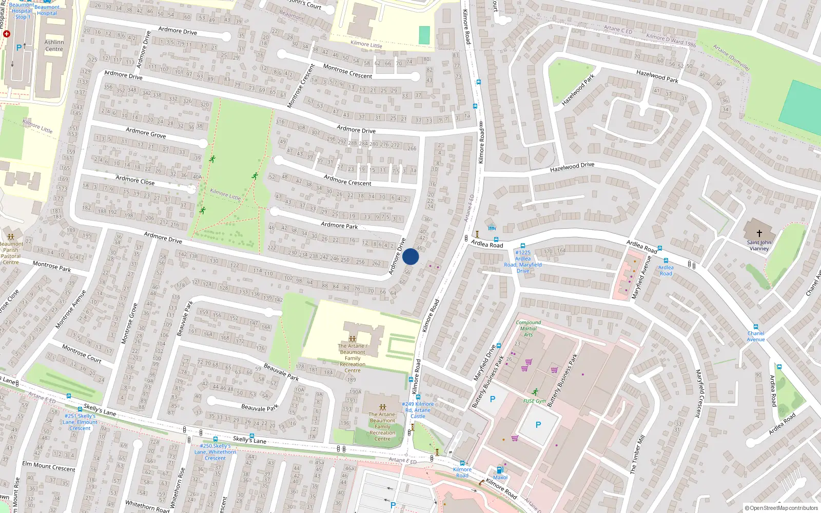 Overhead map showing the location of 50 Ardmore Drive, Artane, Dublin 5
