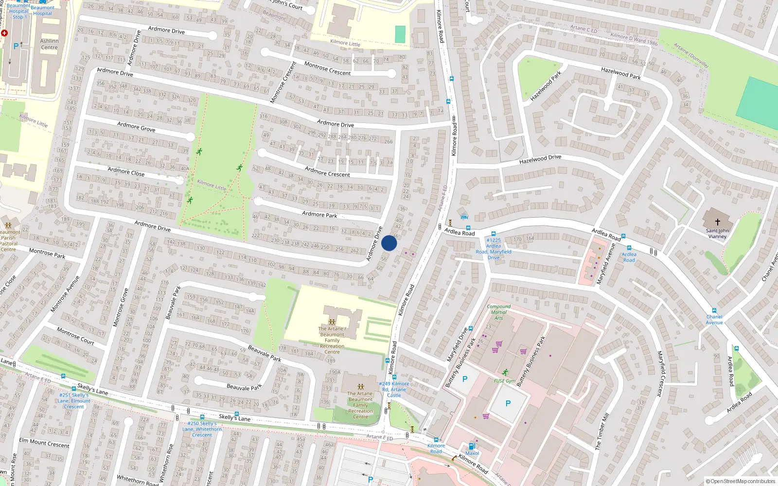 Overhead map showing the location of 50 Ardmore Drive, Dublin 5