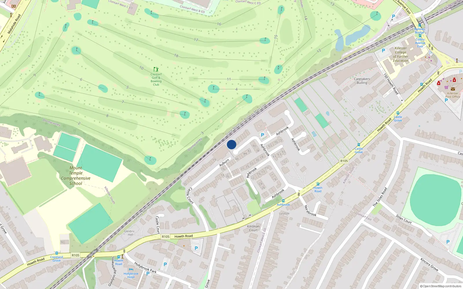 Overhead map showing the location of 50 Ashbrook, Dublin 3