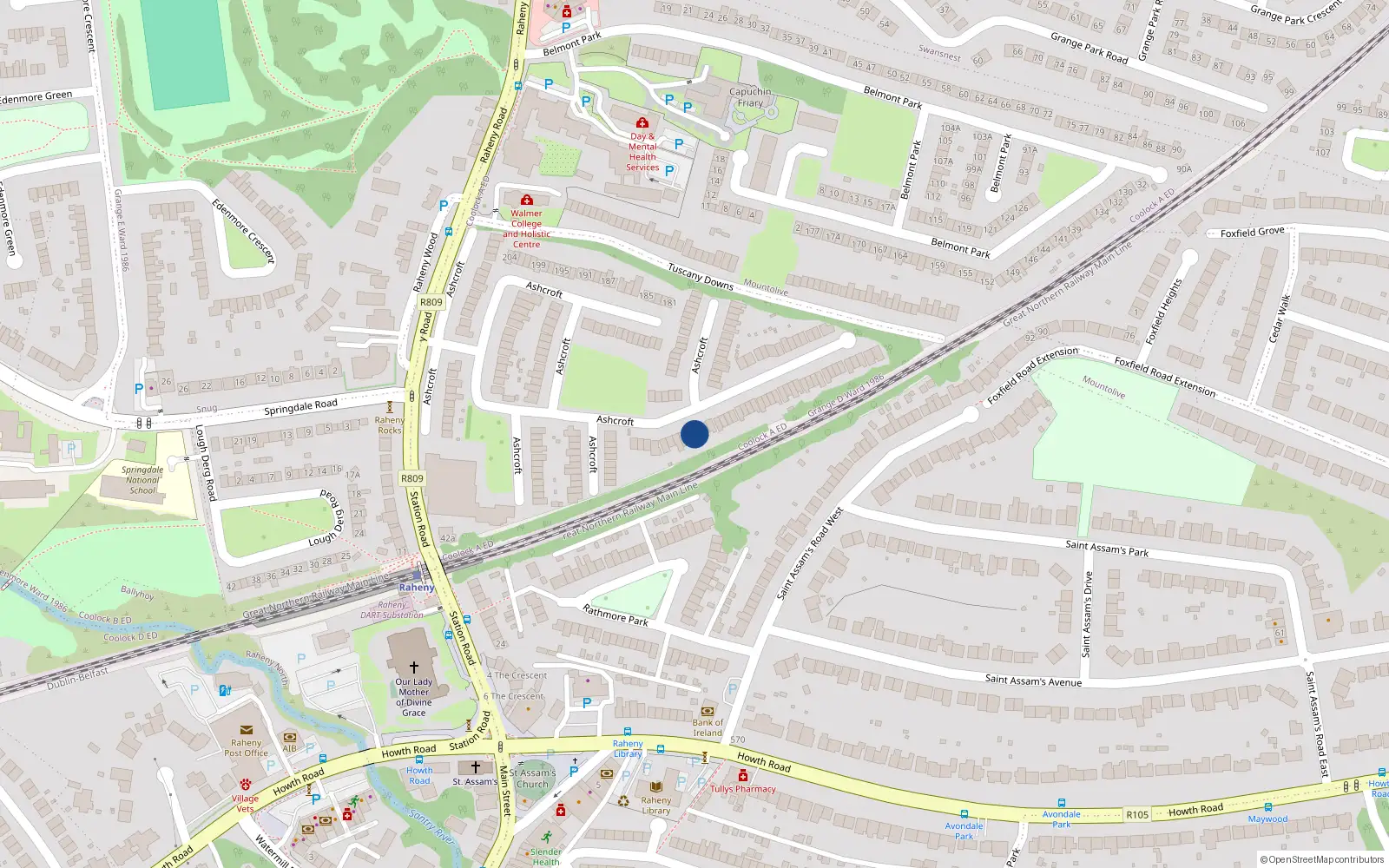Overhead map showing the location of 50 Ashcroft, Dublin 5