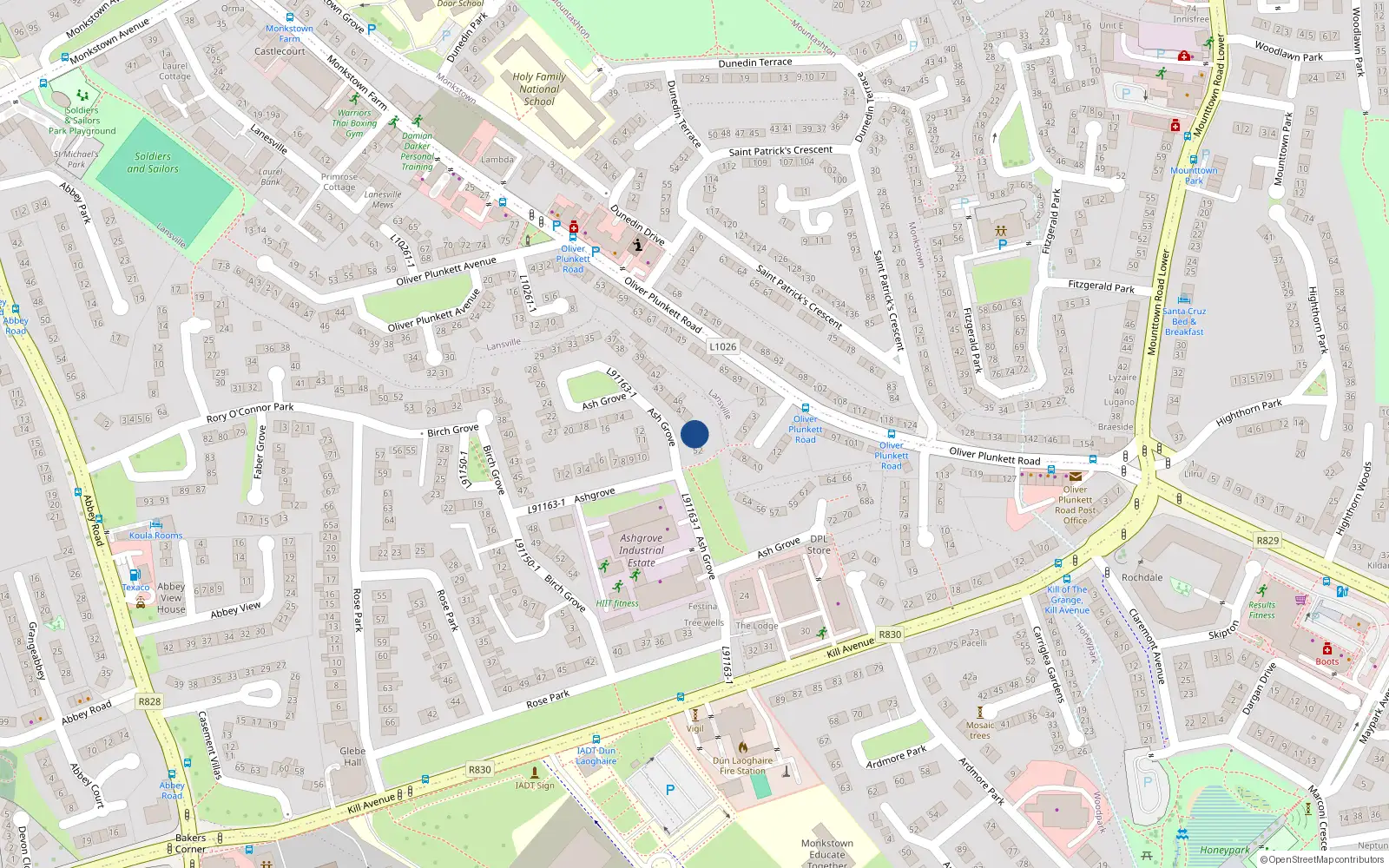Overhead map showing the location of 50 Ashgrove, Dun Laoghaire