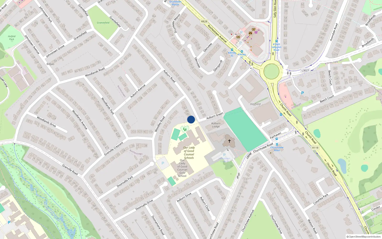 Overhead map showing the location of 50 Auburn Road, County Dublin