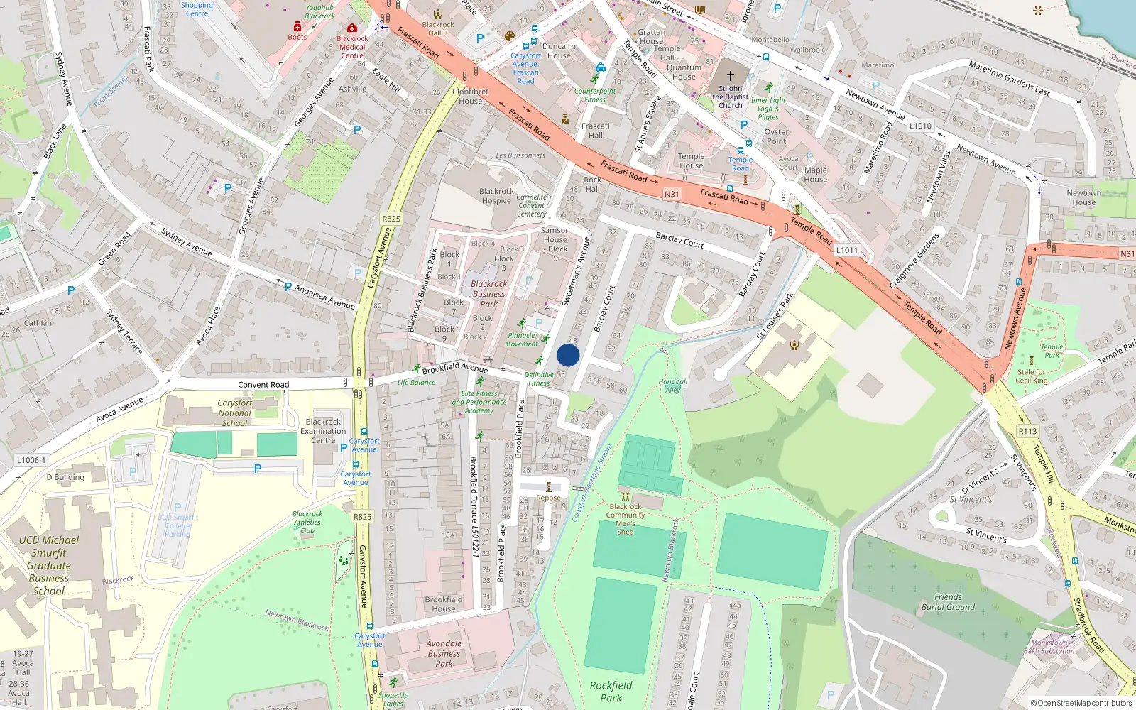 Overhead map showing the location of 50 Barclay Court, Blackrock