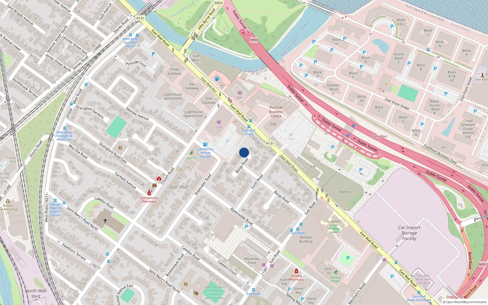 Overhead map showing the location of 50 Bargy Road, Dublin 3