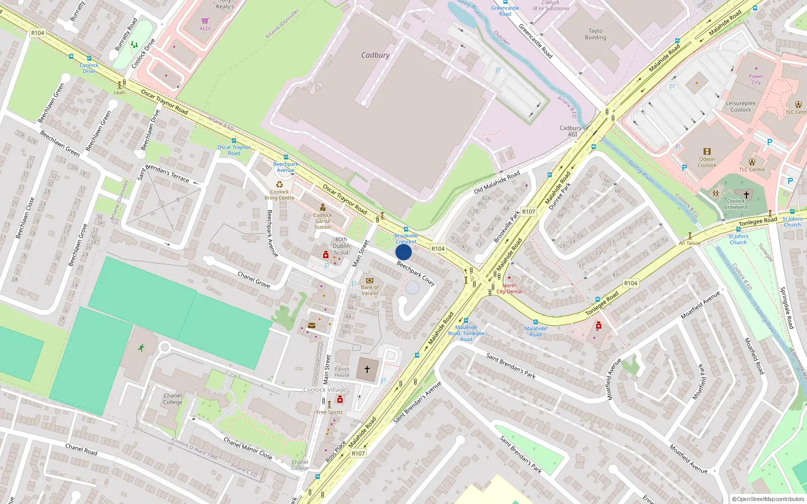 Overhead map showing the location of 50 Beechpark Court, Dublin 5