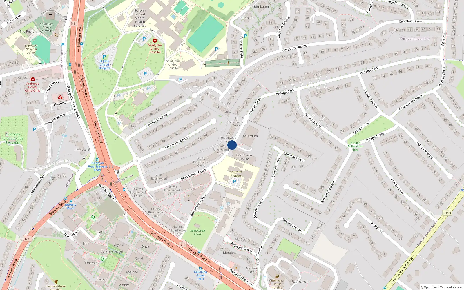 Overhead map showing the location of 50 Beechwood Court, Co Dublin