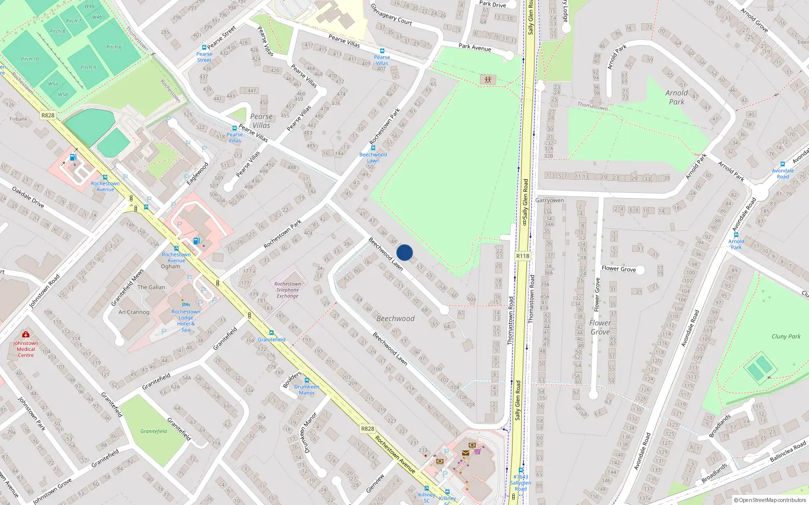 Overhead map showing the location of 50 Beechwood Lawn, Rochestown Avenue, Dun Laoghaire