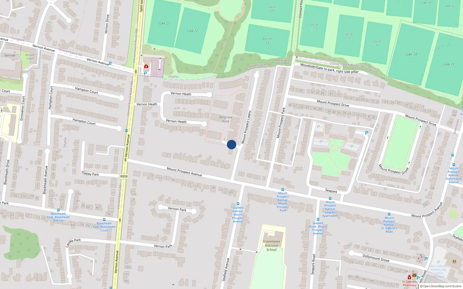 Overhead map showing the location of 50 Belgrove Park, Dublin 3
