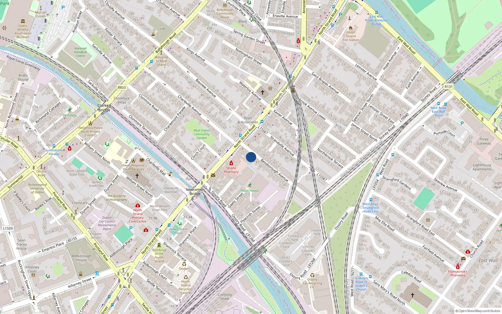 Overhead map showing the location of 50 Bessborough Avenue, Dublin 3