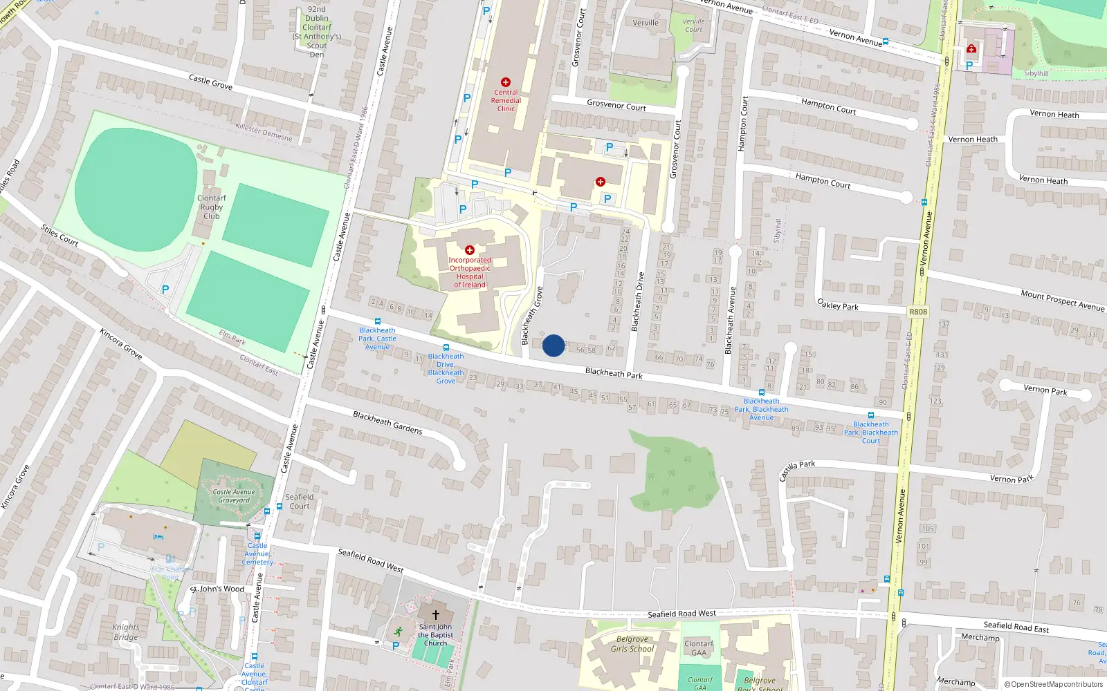 Overhead map showing the location of 50 Blackheath Park, Clontarf, Dublin 3