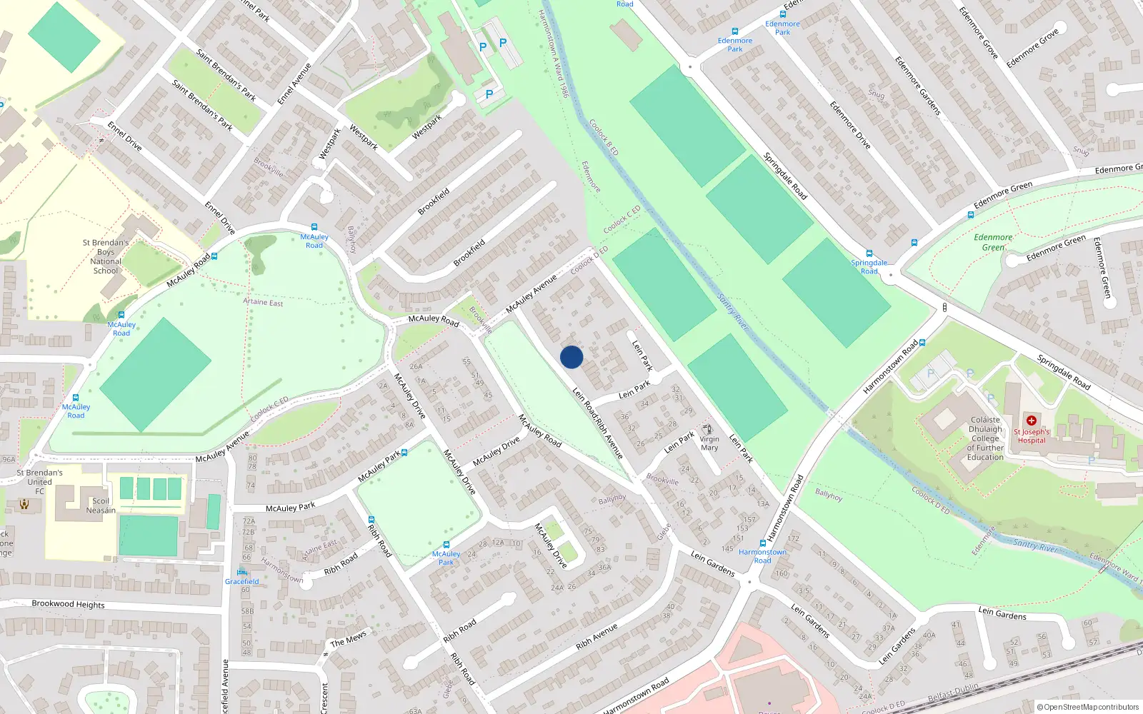 Overhead map showing the location of 50 Bothar Lein Orse Lein Road, Artane, Dublin