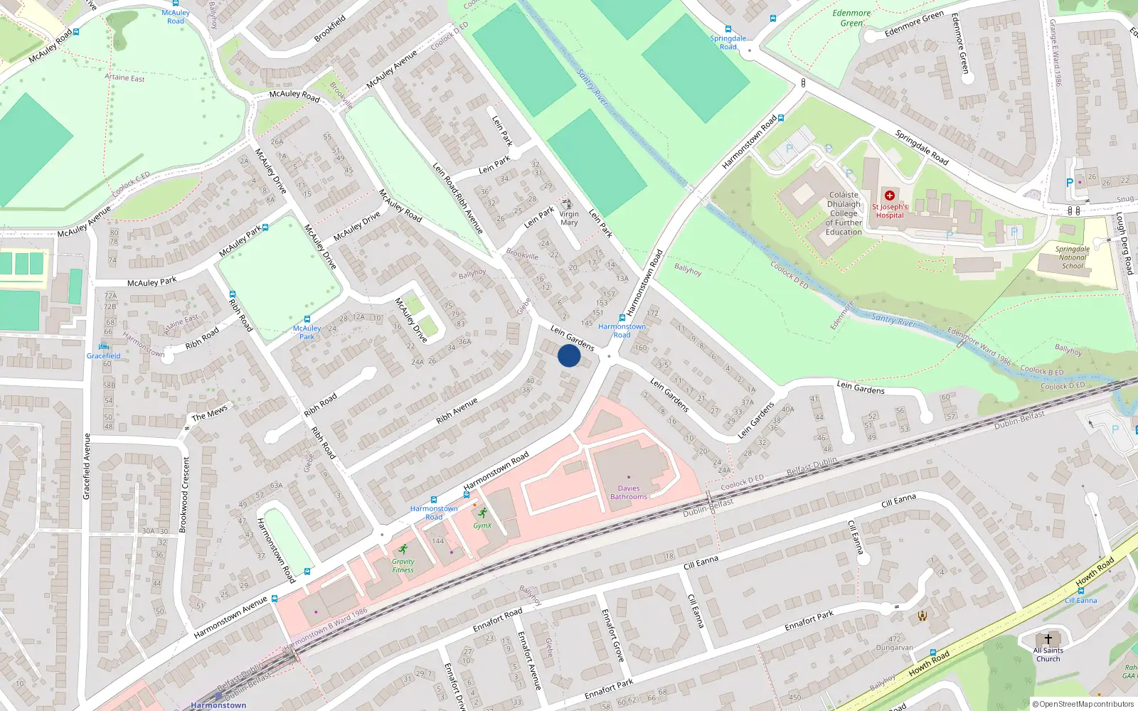 Overhead map showing the location of 5 Lein Road, Dublin 5