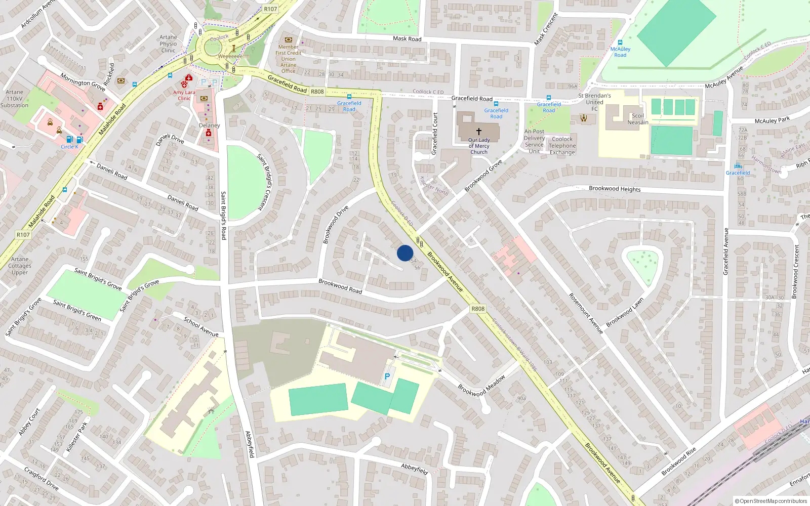 Overhead map showing the location of 50 Brookwood Avenue, Artane, Dublin 5