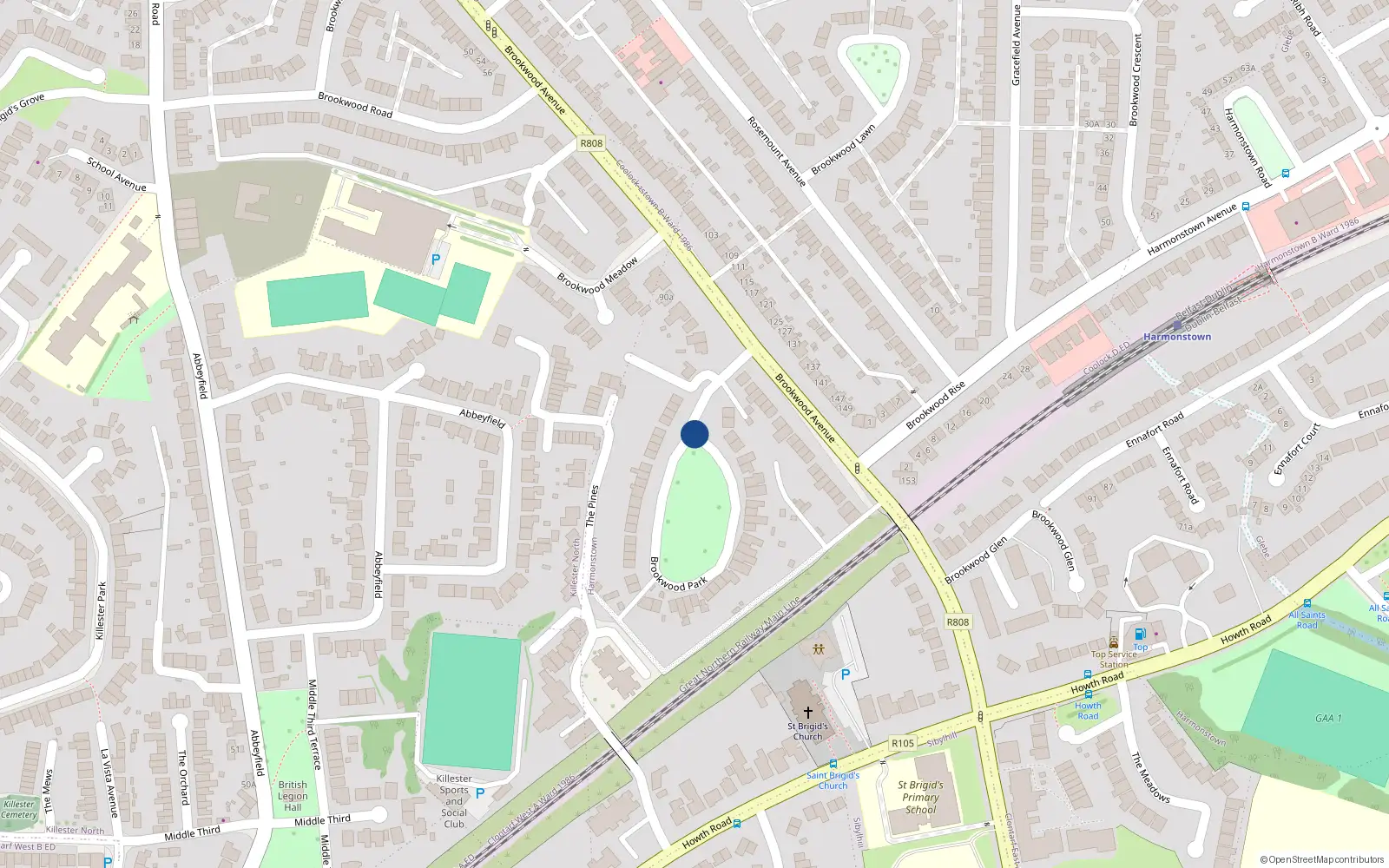 Overhead map showing the location of 50 Brookwood Park, Dublin 5