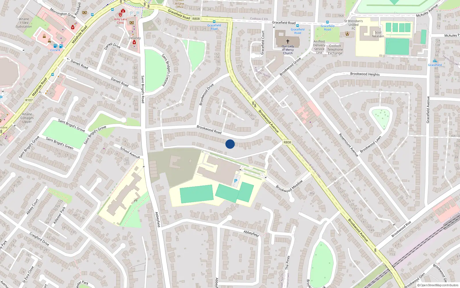 Overhead map showing the location of 50 Brookwood Road, Dublin 5