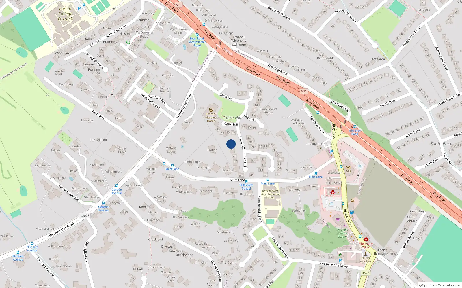 Overhead map showing the location of 50 Cairn Hill, Dublin 18