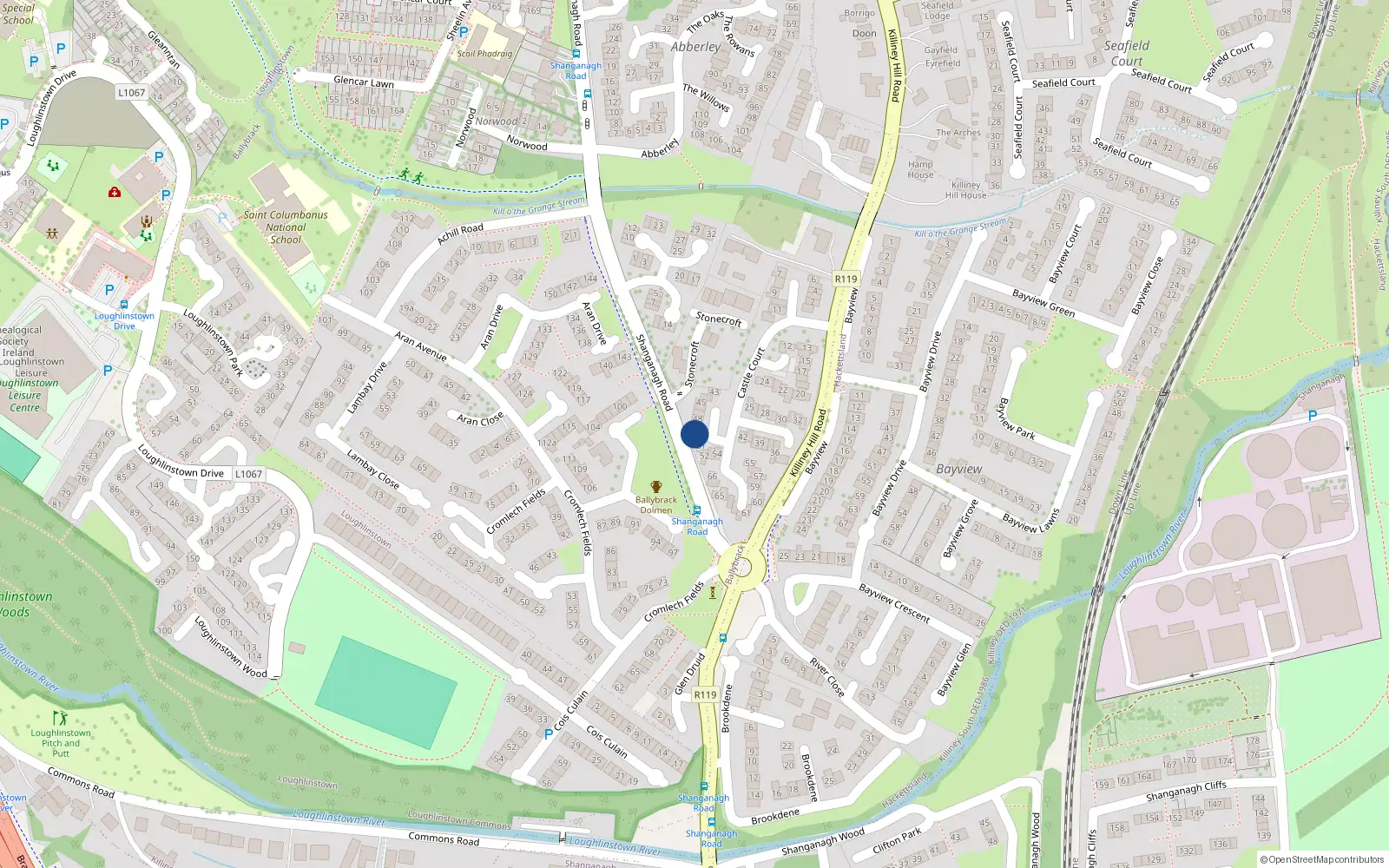 Overhead map showing the location of 50 Castle Court, Killiney, Dublin