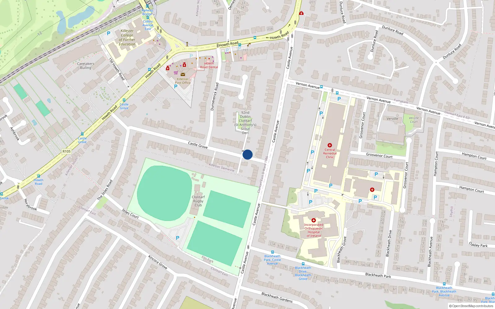 Overhead map showing the location of 50 Castle Grove, Clontarf, Dublin 3