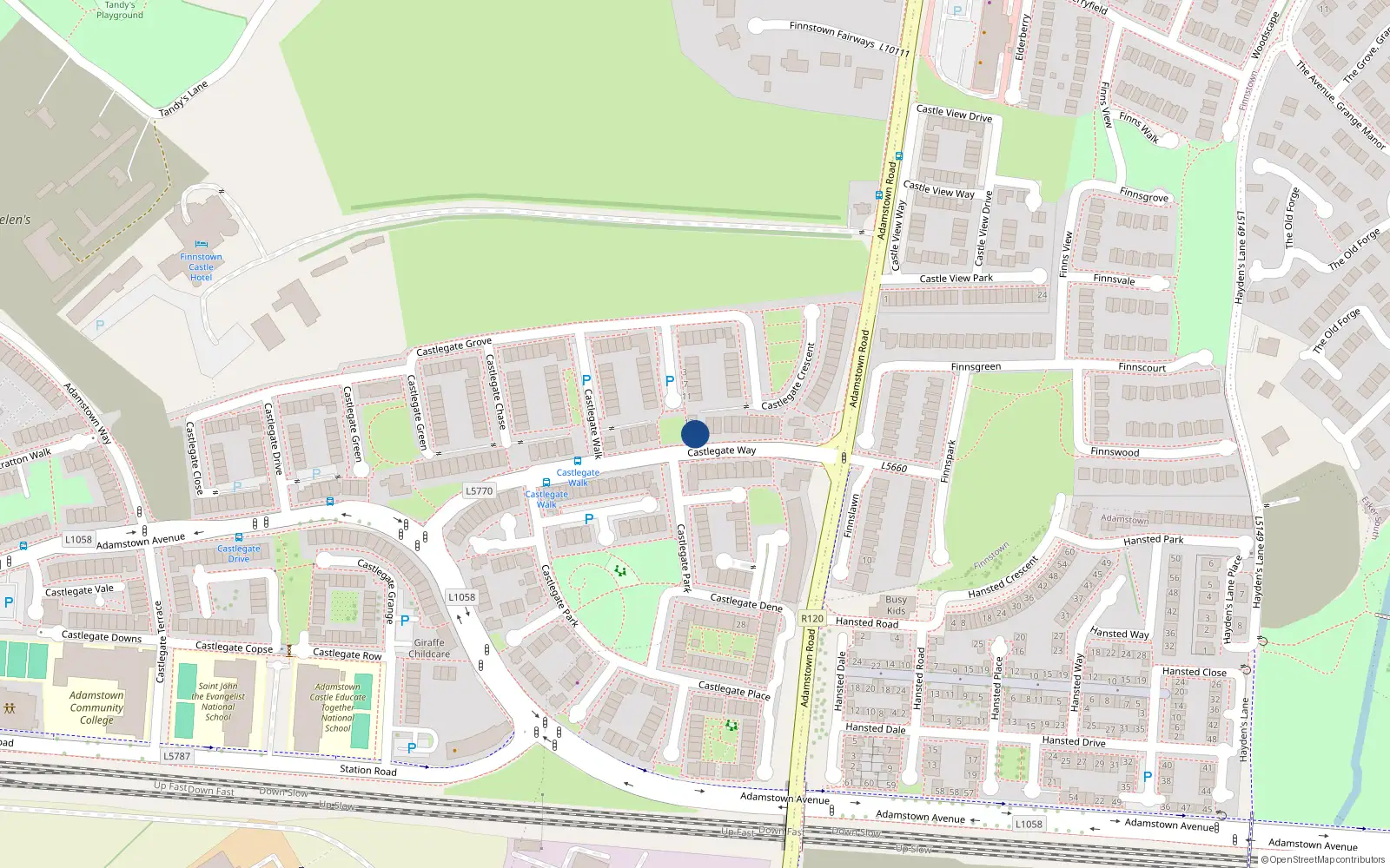 Overhead map showing the location of 50 Castlegate Way, Adamstown Castle, Adamstown