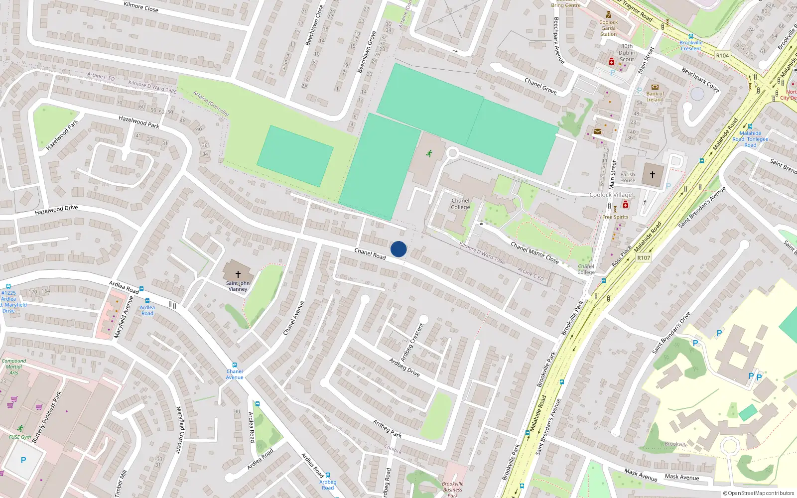 Overhead map showing the location of 50 Chanel Road, Artane, Dublin 5