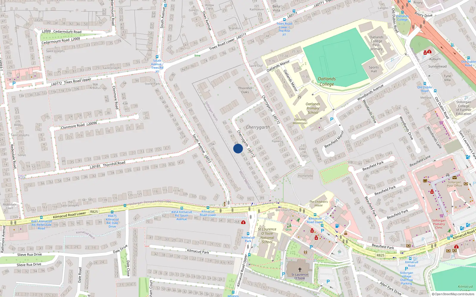 Overhead map showing the location of 50 Cherry Garth, Mount Merrion, Blackrock