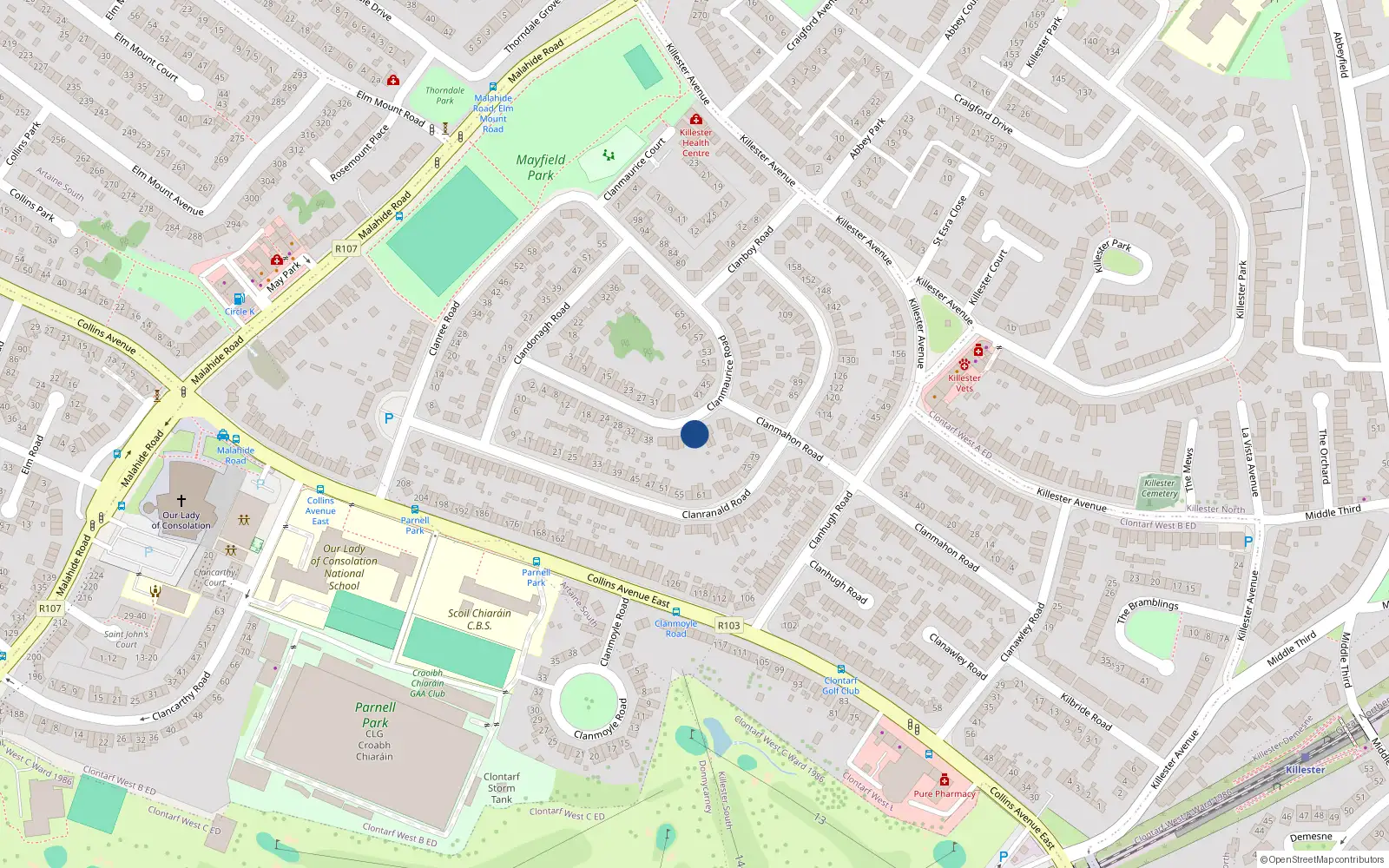 Overhead map showing the location of 50 Clanmaurice Road, Donnycarney, Dublin 5